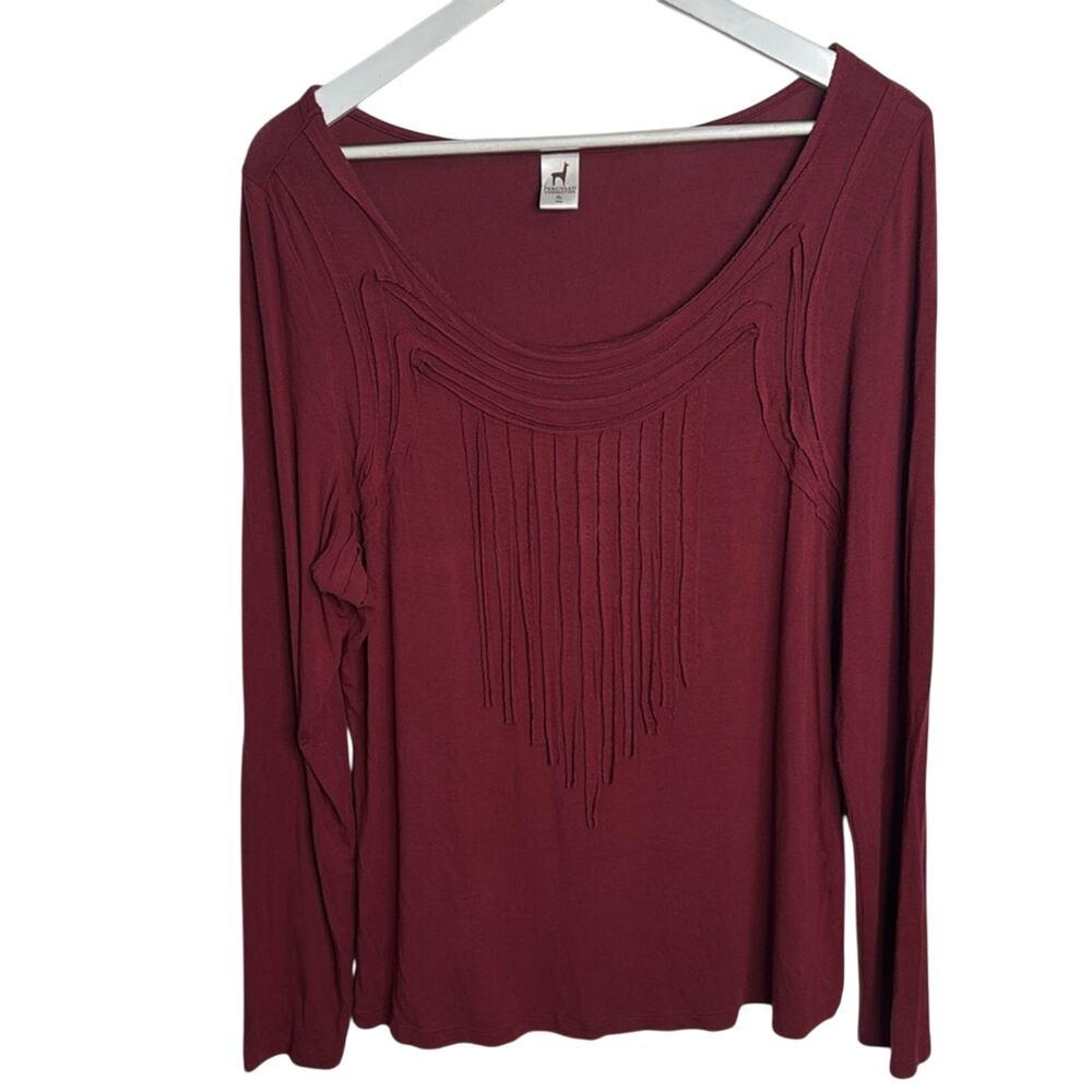 Peruvian Connection Burgundy Maroon Round Neck Long Sleeve Top W-991 Sz XL